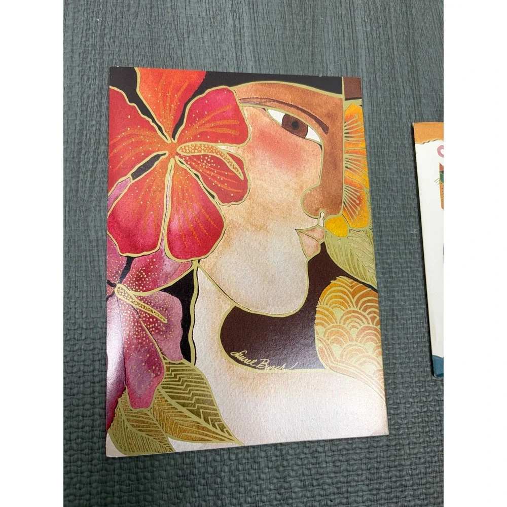 NEW Unused Laurel Burch Greeting Card 5x7 Cat Art Gold Foil Boho Vintage Gift